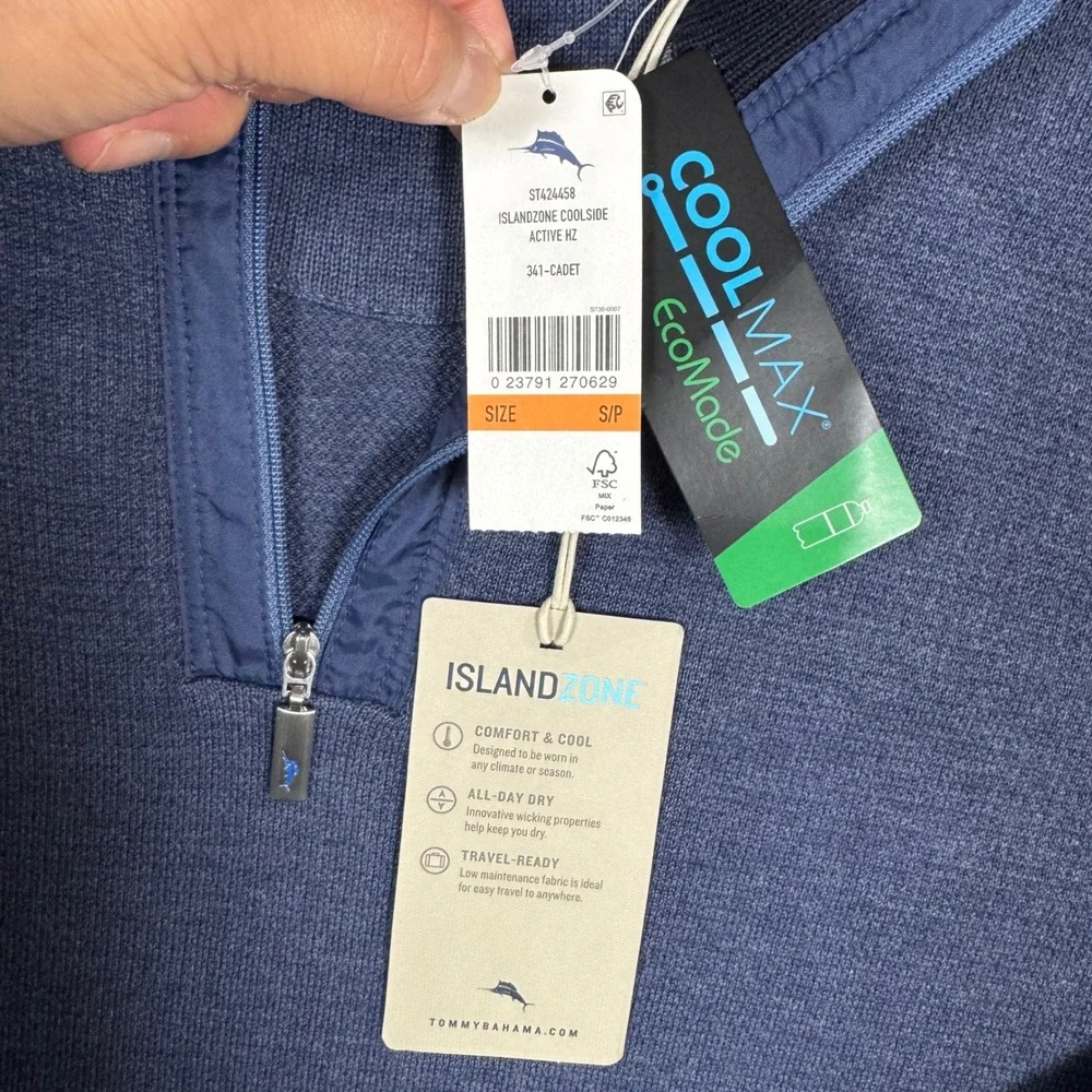 Tommy Bahama IslandZone Coolside Active HZ 1/4 Pullover Cadet Blue Mens S NEW